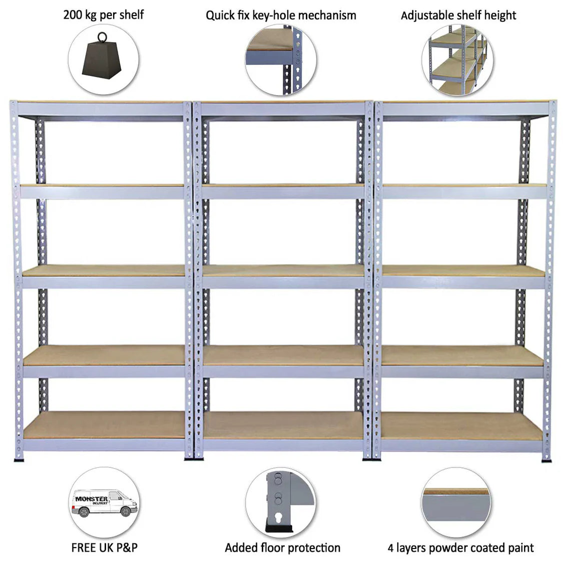 3 x Q-Rax Grey Metal Racking Units 90 x 50 x 180cm