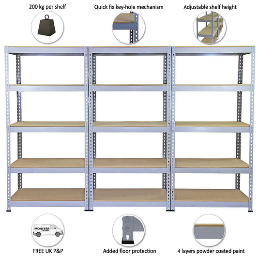 3 x Q-Rax Grey Metal Racking Units 90 x 50 x 180cm