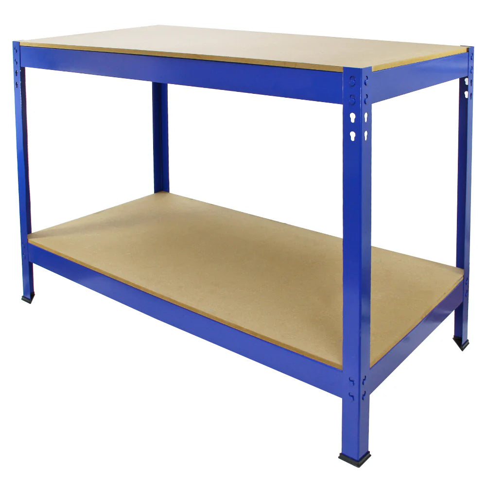 3 x 90cm Q-Rax Blue Metal Racking Units & Workbench & Mallet