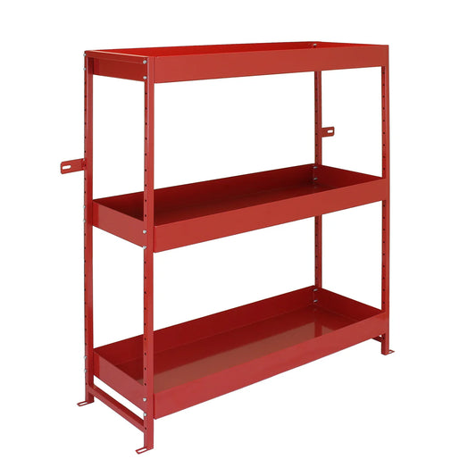 van storage metal racking in red