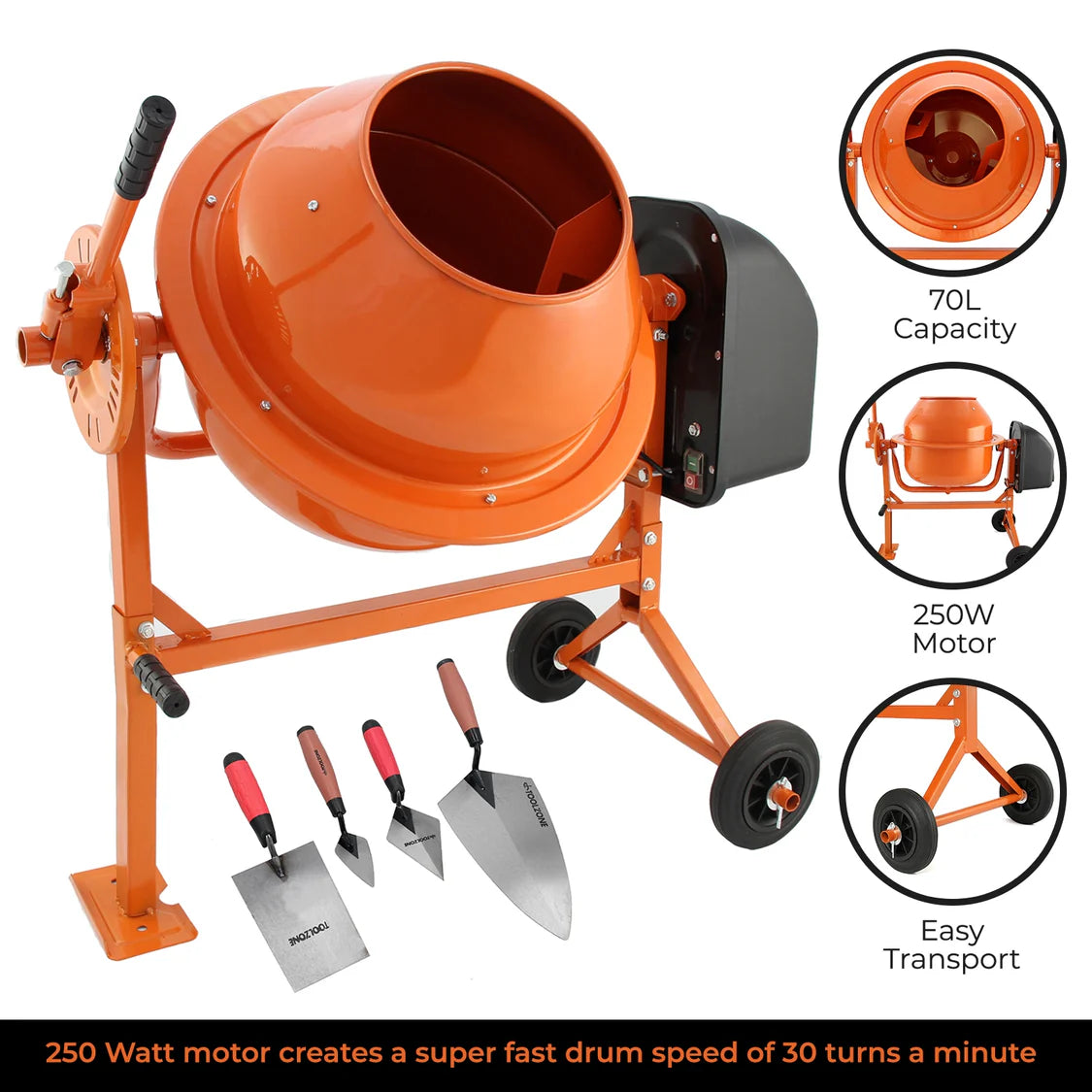 70L T-Mech Electric Cement Mixer With Trowel Set