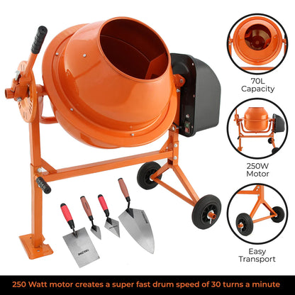 70L T-Mech Electric Cement Mixer With Trowel Set